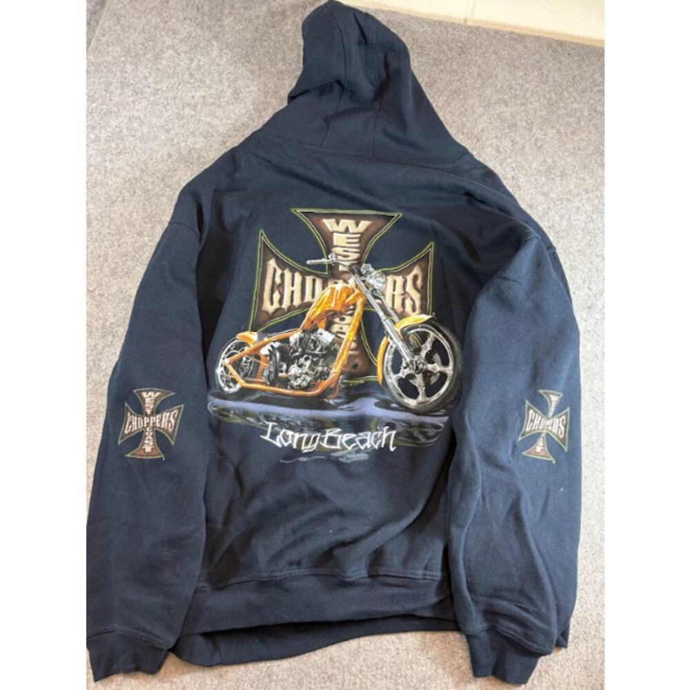 VTG Y2K West Coast Choppers Long Beach Pullover Hoodie Mens XL Black Moto Biker